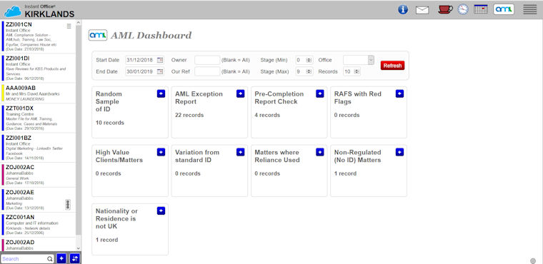 Photo of the AML Dashboard screen